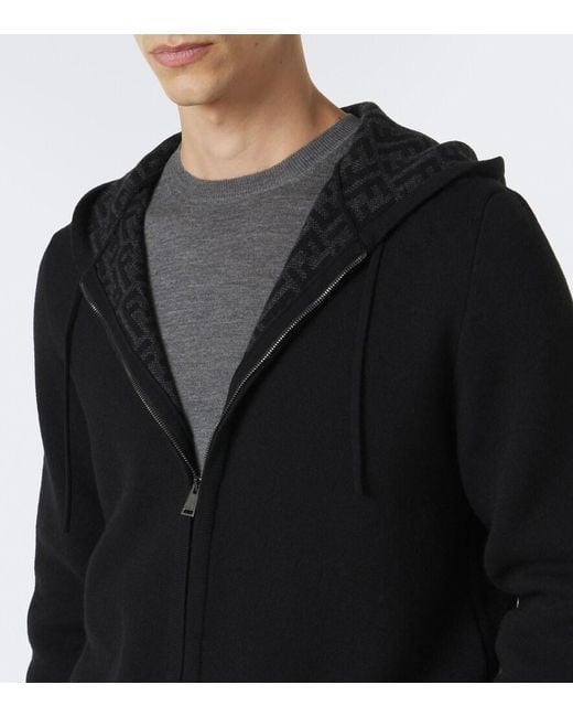Fendi Black Cashmere-Blend Zip-Up Hoodie for men