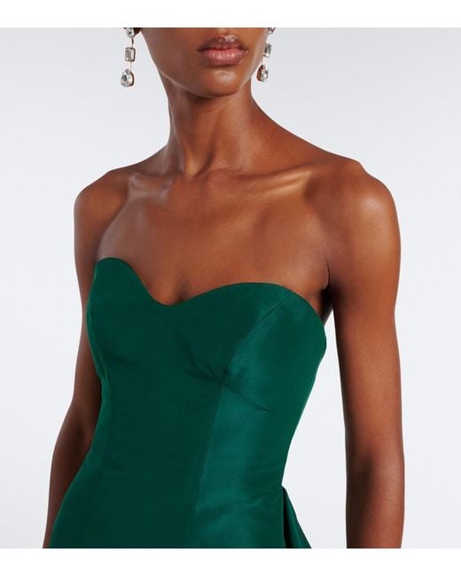 Monique Lhuillier Green Draped Strapless Silk Bustier Gown