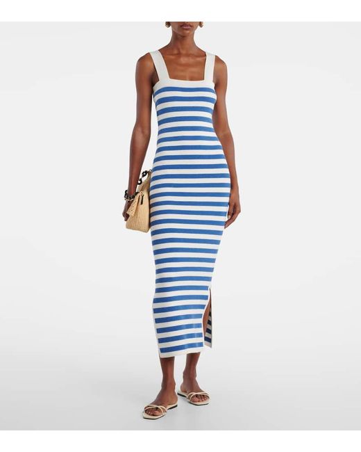 Vestido Largo Ari De Punto A Rayas Posse de color Blue