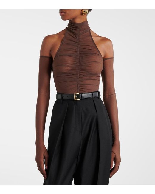 Alex Perry White Ruched Sheer Bodysuit