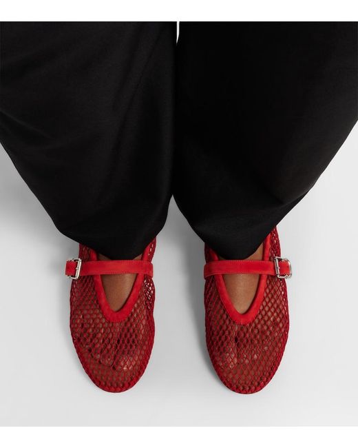 Alaïa Red Suede-Trimmed Fishnet Ballet Flats