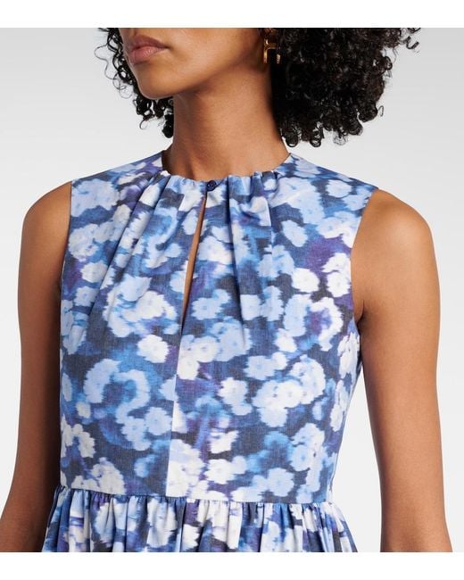 Erdem Blue Floral-Applique Ruffled Cotton Cocktail Dress