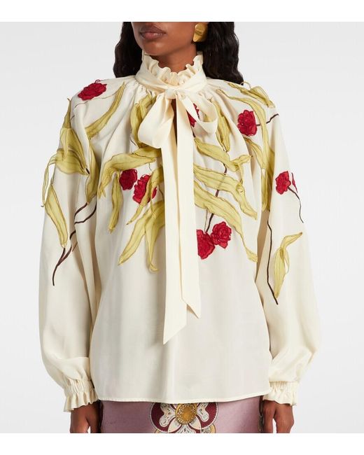 LaDoubleJ Metallic Cerere Embroidered Silk Blouse