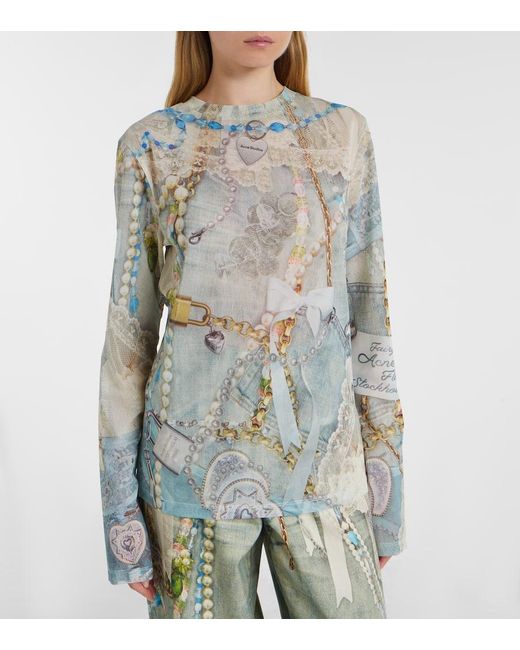 Acne Blue Elway Printed Jersey T-Shirt