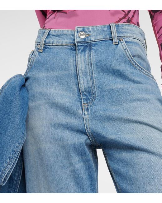Jeans rectos de tiro alto con lazos Blumarine de color Blue