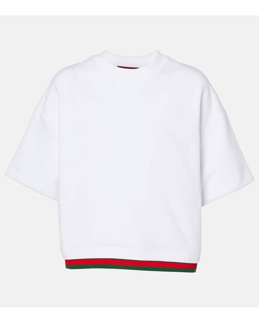Gucci White Cropped-Top Web Stripe Aus Baumwoll-Jersey