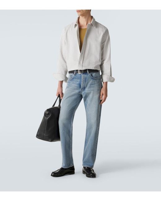 Saint Laurent Blue Distressed Straight Jeans for men