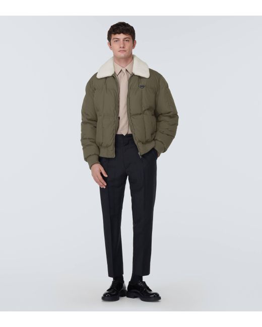 Prada Shearling Trimmed Cotton Down Jacket in Grey for Men Lyst UK