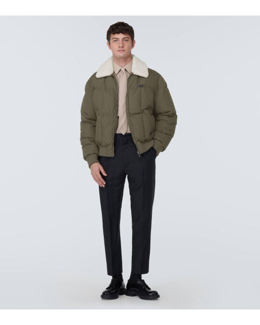 Prada Gray Shearling-trimmed Cotton Down Jacket for men