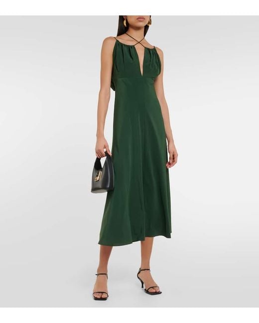 Vestido Midi De Crepe De China De Seda Totême  de color Green