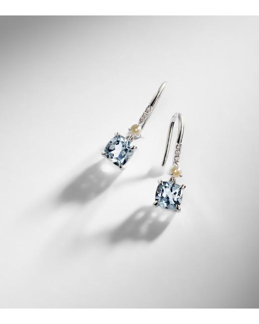 STONE AND STRAND Blue 14Kt Earrings With Aquamarines, Pearls, And Diamonds