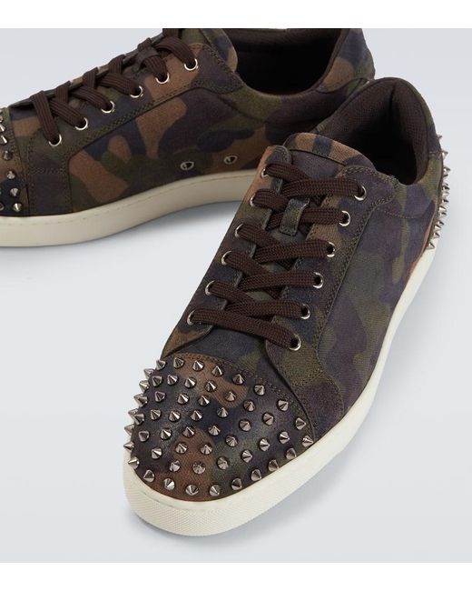 Christian Louboutin Black Seavaste Camouflage Spiked Suede Sneakers for men