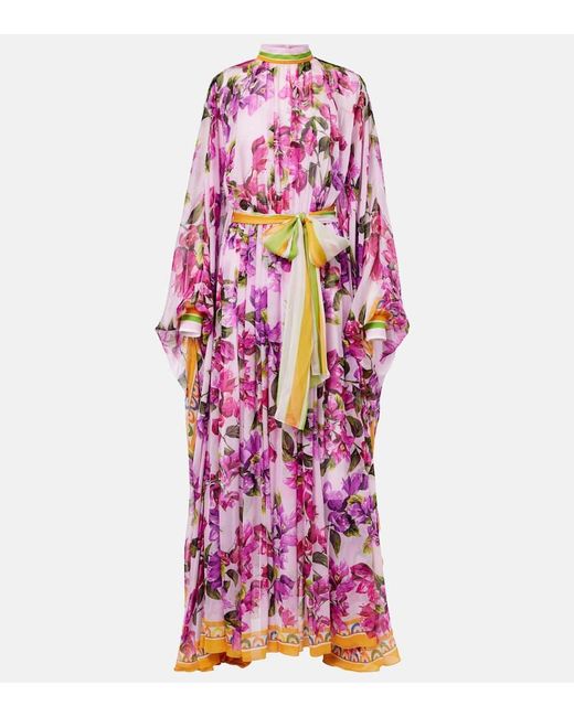 Dolce & Gabbana Purple Bedruckter Kaftan Taormina Aus Seide