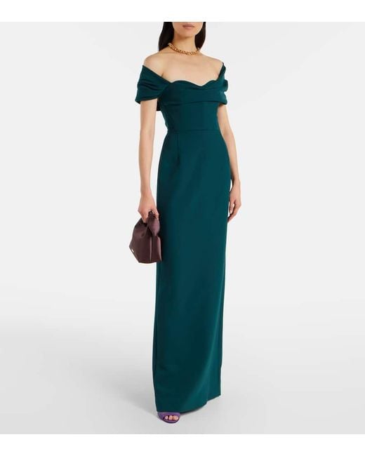 Carolina Herrera Green Off-Shoulder-Robe Aus Crepe