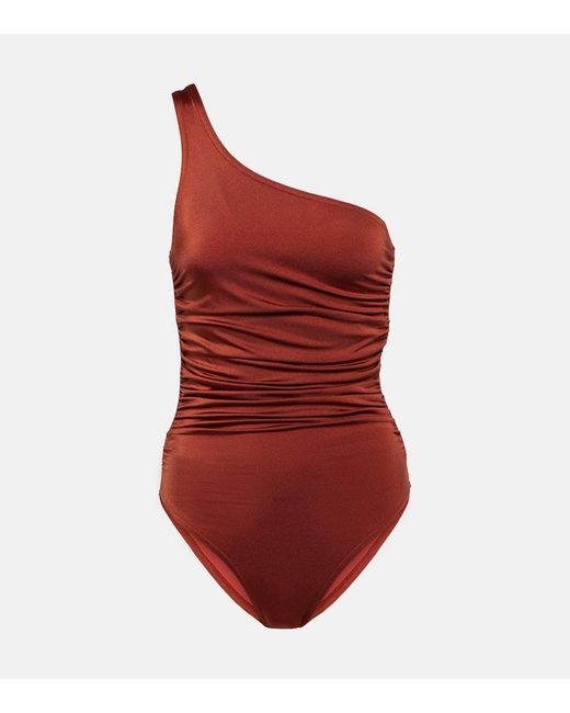 Karla Colletto Red Ruched One-Shoulder Swimsuit