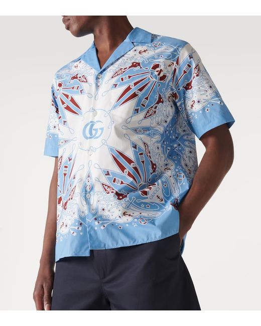 Gucci Blue Double G Bandana Print Cotton Shirt for men