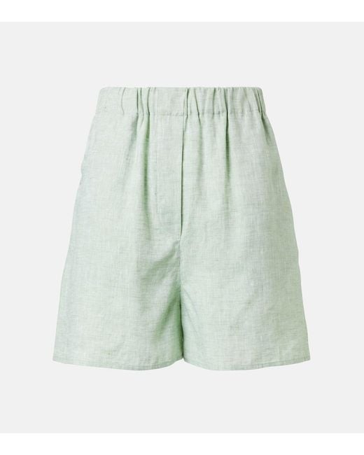 Loro Piana Green Angelo High-Rise Linen Bermuda Shorts
