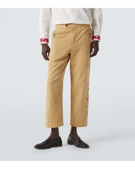 Bode Natural Feather Runner Cotton Straight Pants for men