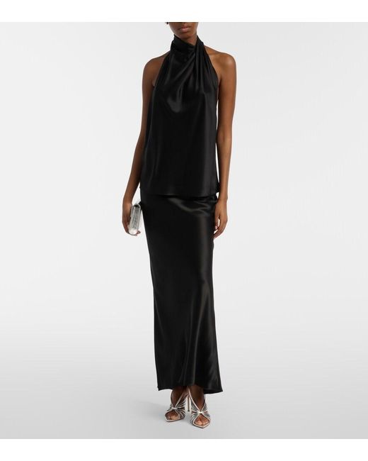 The Sei Black Halterneck Silk Satin Top