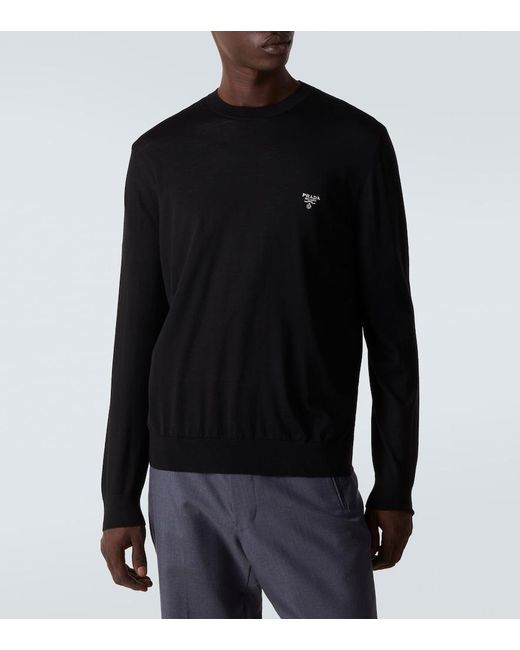 Prada Black Logo Virgin Wool Sweater for men