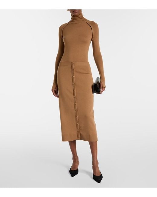 Victoria Beckham Brown Wool-Blend Midi Skirt