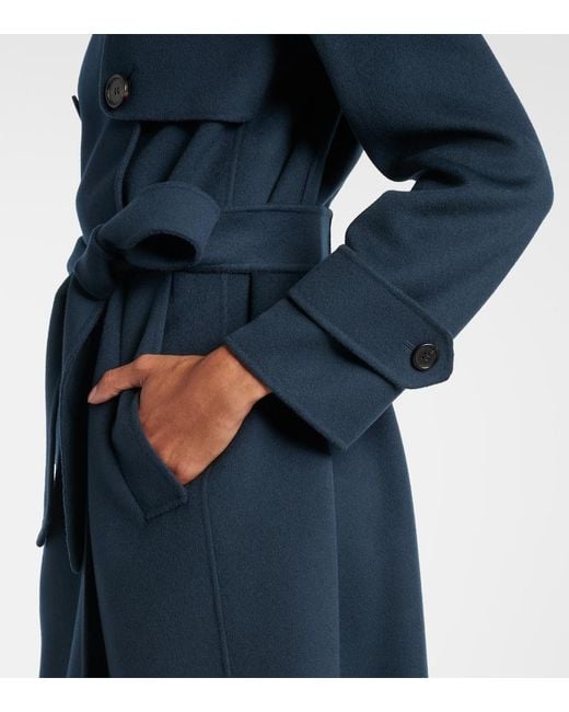 Max Mara Blue Belted Virgin Wool Coat