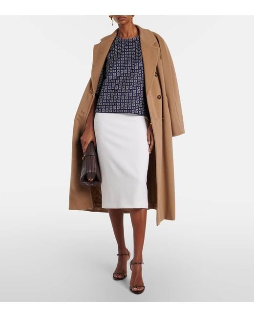 Max Mara White Otre Wool Midi Skirt