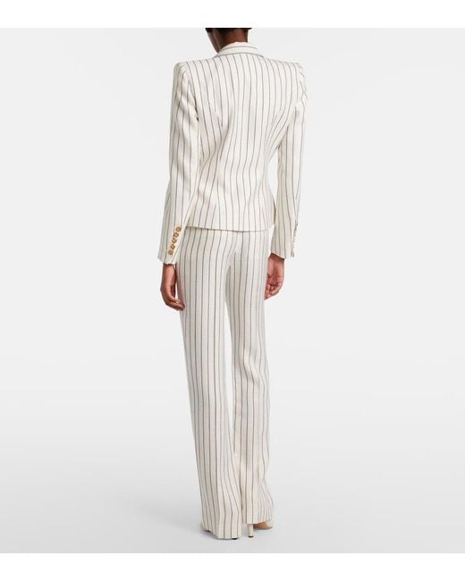 Balmain White Pinstripe Straight Pants