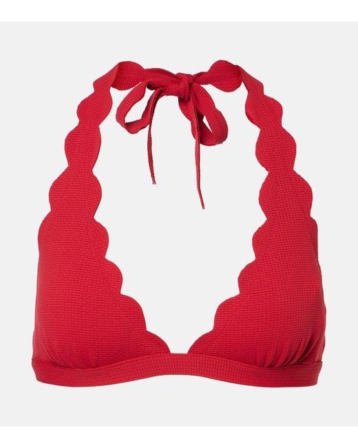 Marysia Swim Red Spring Scalloped Halterneck Bikini Top