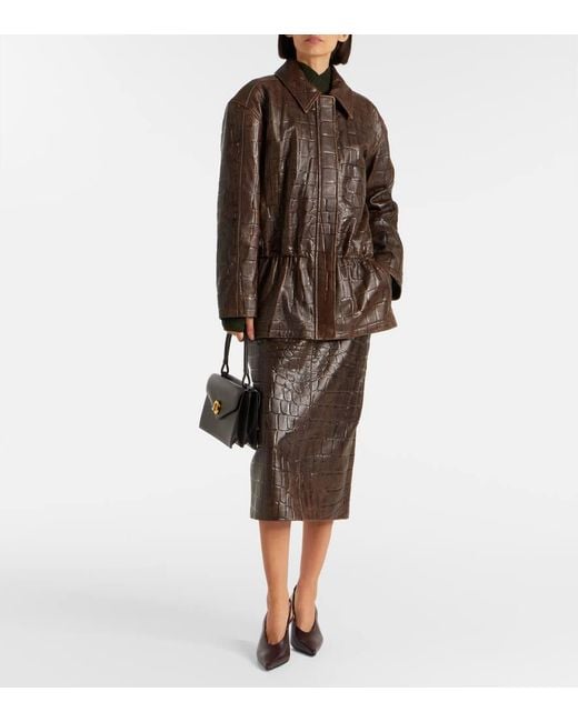 Emilia Wickstead Brown Norcutt Croc-Effect Leather Jacket