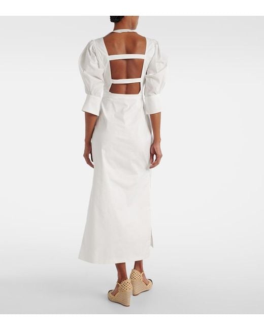 Adriana Degreas White Puff-Sleeve Cotton Maxi Dress