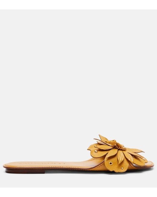 Zimmermann Natural Brightside Floral-Applique Leather Sandals