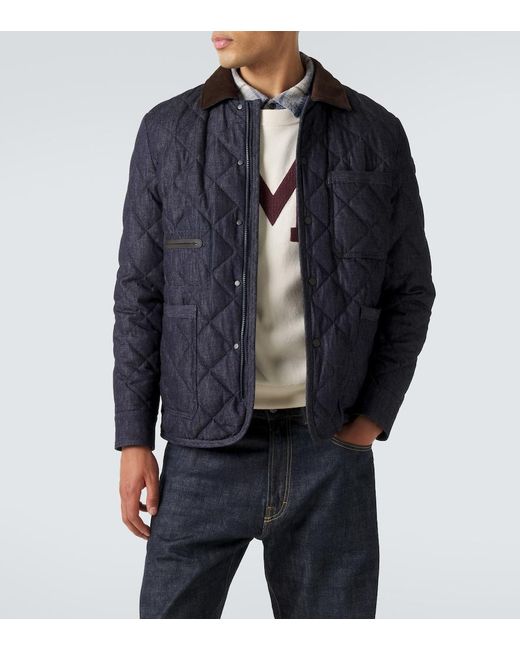 Moncler Blue Quilted Denim Down Jacket for men