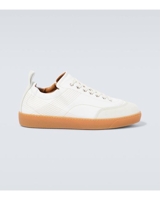 Dries Van Noten White Suede-trimmed Leather Sneakers for men