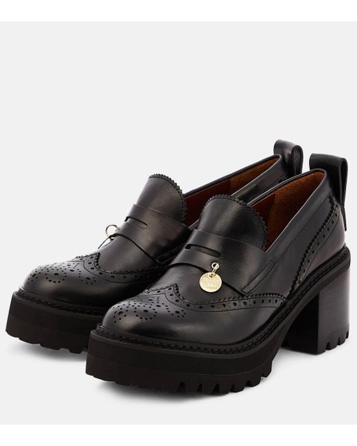 See By Chloé Black New Gaucho Mocassins In Leather With Brogue Pattern