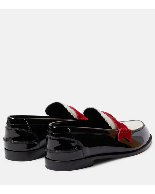 Christian Louboutin Red Penny Suede-Trimmed Patent Leather Penny Loafers