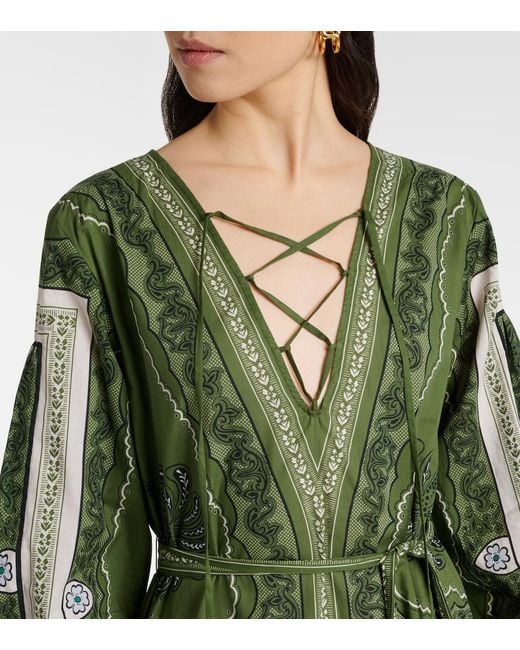 LaDoubleJ Green Viviana Printed Cotton Muslin Maxi Dress