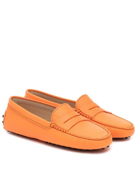Tod's Orange Gommino Leather Driving Loafers