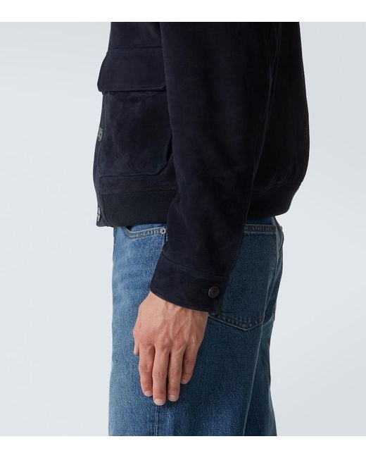 FRAME Blue Suede Blouson Jacket for men