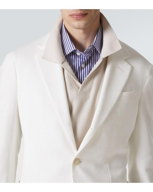 Dunhill White Cotton Pique Blazer for men