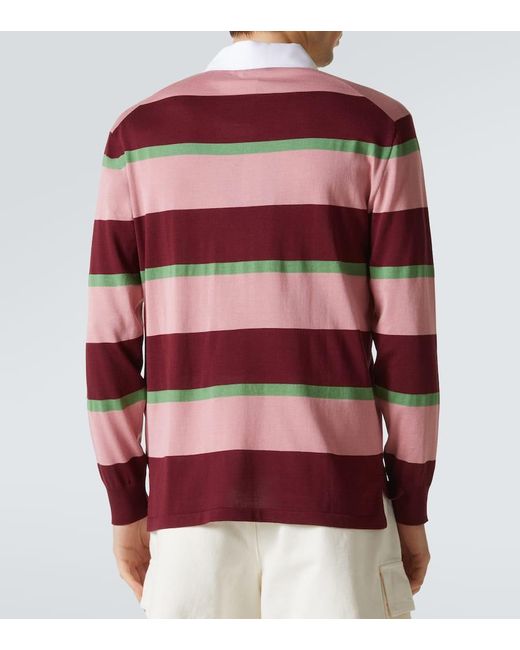 Polo De Seda Y Algodon A Rayas Prada de hombre de color Red