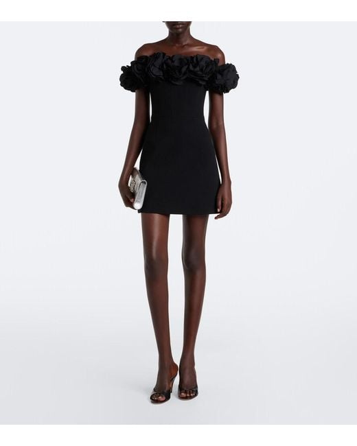 Rebecca Vallance Black Odetta Applique Off-Shoulder Crepe Minidress