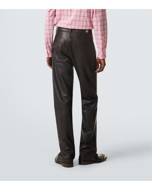Versace Blue Leather Straight Pants for men