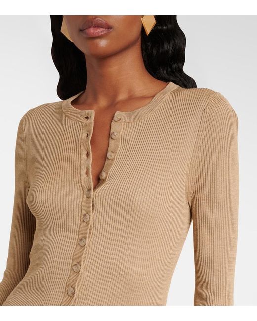 Nili Lotan Natural Ribbed-Knit Silk Maxi Dress