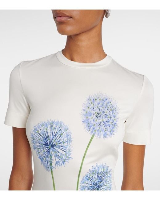 Oscar de la Renta Blue Floral Jersey Cocktail Dress