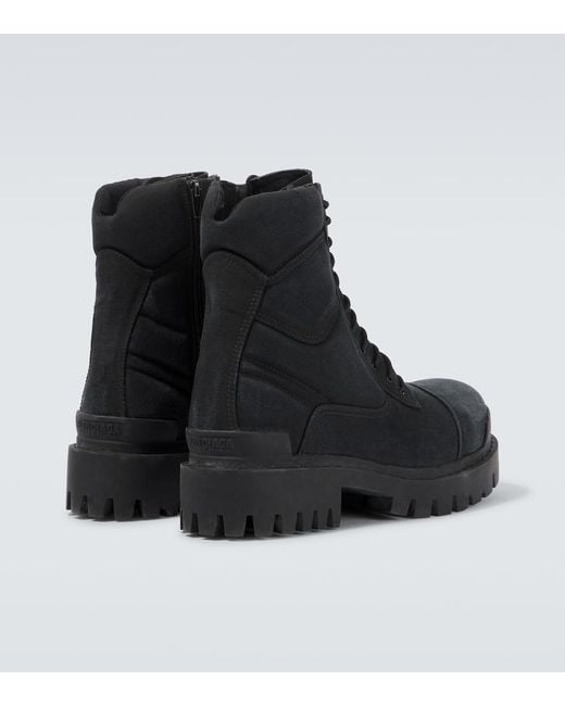 Balenciaga Black Combat Strike Canvas Lace-Up Boots for men