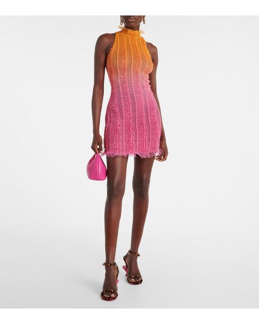 Roberta Einer Pink Angel Printed Tulle-Trimmed Minidress