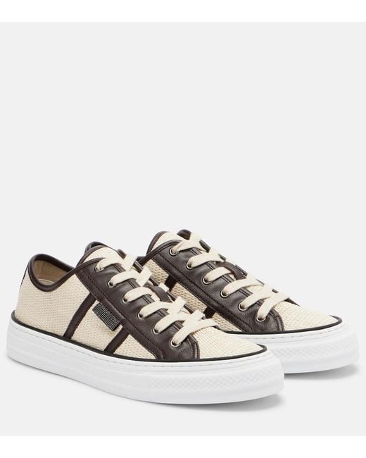 Brunello Cucinelli White Classic Leather-Trimmed Sneakers