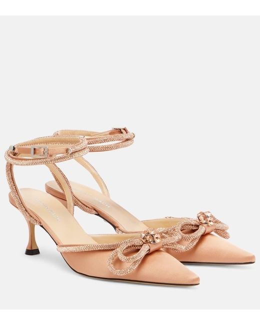 Mach & Mach Natural Pumps Double Bow 65 Aus Satin Mit Kristallen