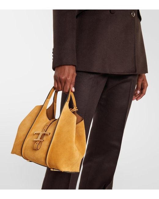Tod's Brown T Timeless Small Suede Tote Bag